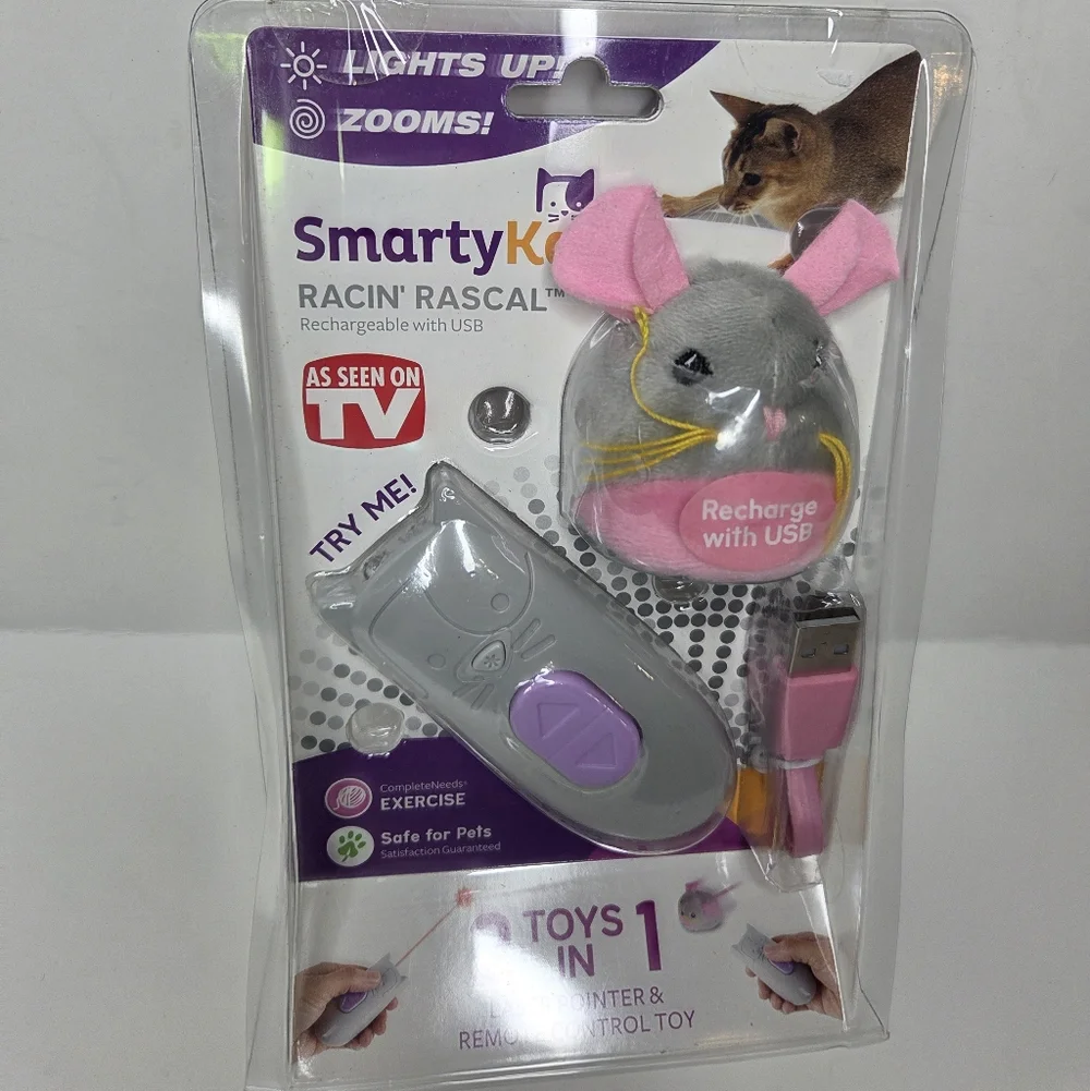 Smartykat Mouse Racin Rascal Toy Cat USB Rechargeable Lights Up 2 In 1
